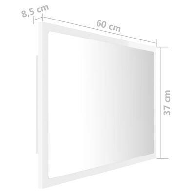 vidaXL LED kupaonsko ogledalo visoki sjaj bijelo 60x8,5x37 cm akrilno