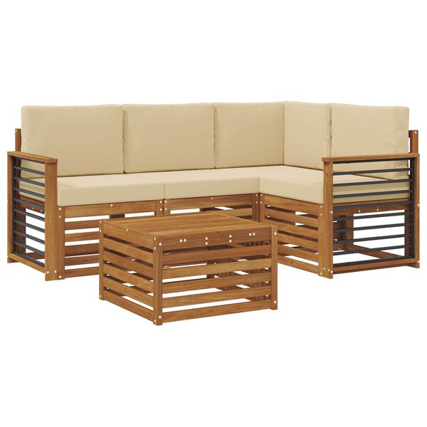 vidaXL Set vanjskih sofa 5 pcs Prirodna i bež Čvrsto drvo akacije