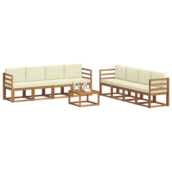 vidaXL Set vanjskih sofa 9 pcs Prirodna i krem Čvrsto drvo akacije