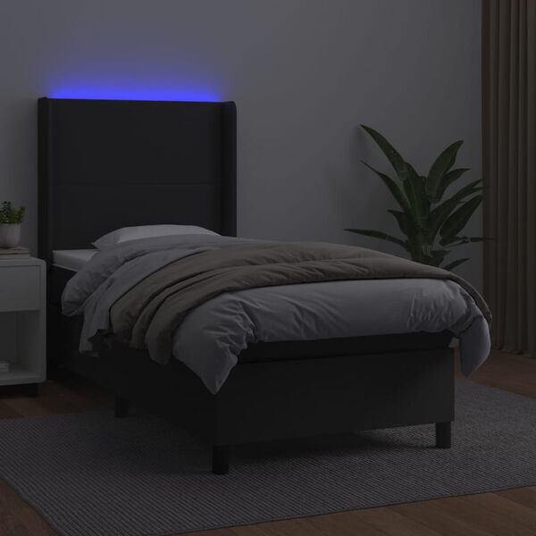 vidaXL Krevet box spring s madracem LED crni 90x190 cm od umjetne kože