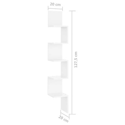 vidaXL Zidne kutne police visoki sjaj bijele 20 x 20 x 127,5 cm drvene