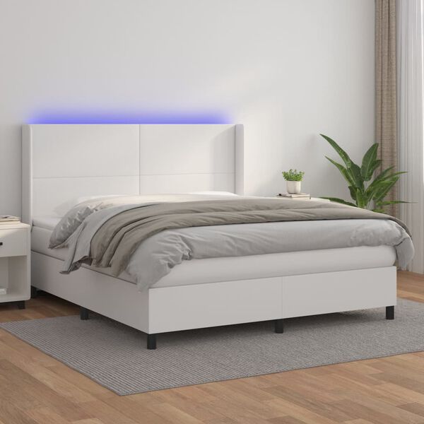 vidaXL Krevet box spring s madracem LED bijeli 180x200 cm umjetna koža