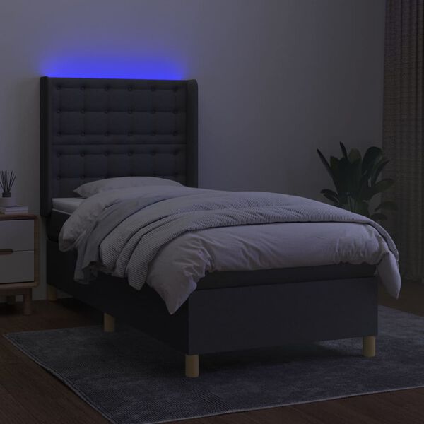 vidaXL Krevet box spring s madracem LED tamnosivi 90x190 cm tkanina