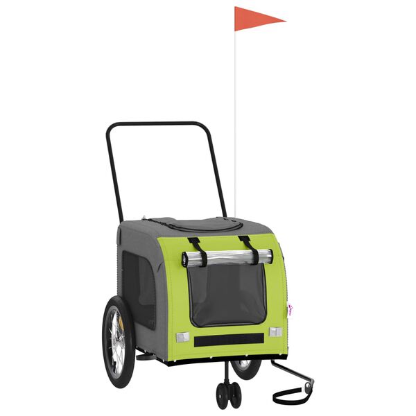 vidaXL Prikolica za bicikl za ljubimce zeleno-siva tkanina i željezo