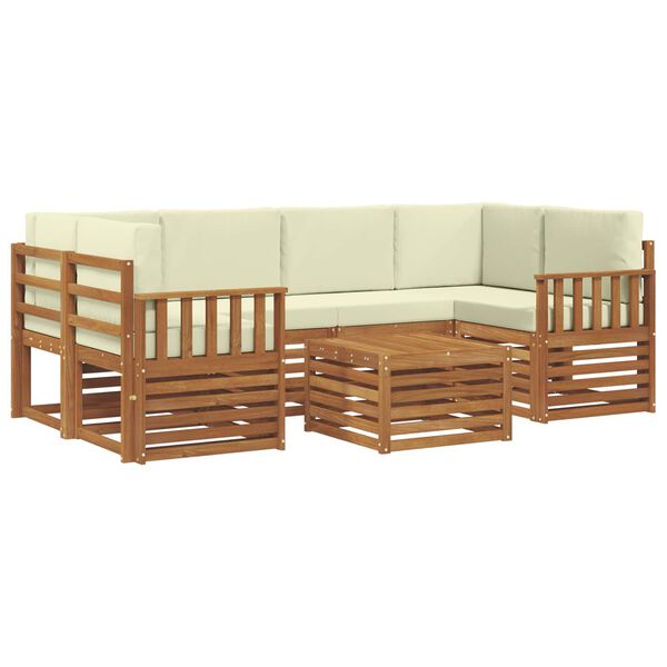 vidaXL Set vanjskih sofa 7 pcs Prirodna i krem Čvrsto drvo akacije