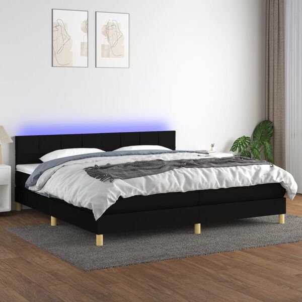 vidaXL Krevet box spring s madracem LED crni 200x200 cm od tkanine