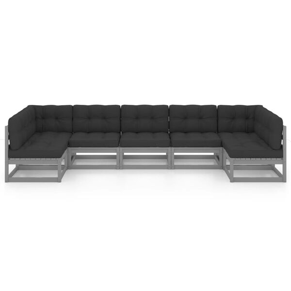 vidaXL 7-dijelna vrtna garnitura s jastucima siva od masivne borovine