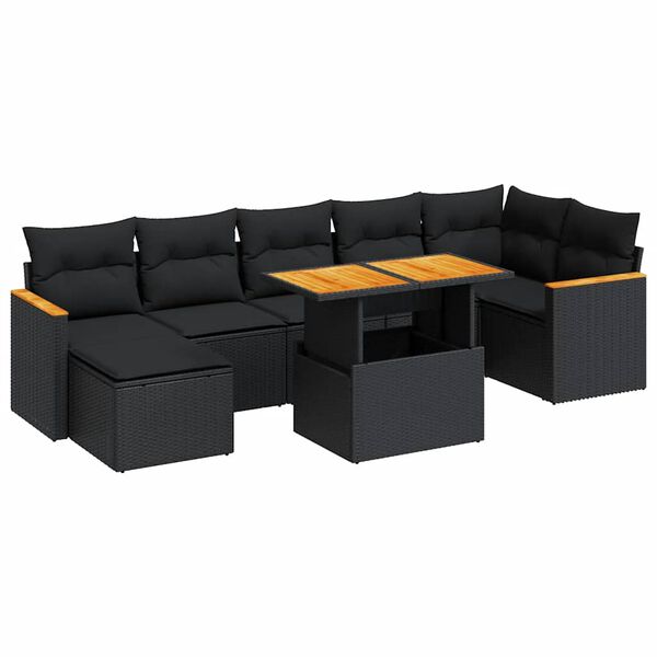 vidaXL 8-dijelni set vrtnih sofa od poliratana s jastucima crni bagrem