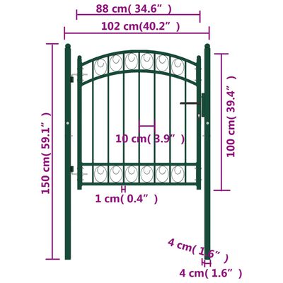 vidaXL Vrata za ogradu s lučnim vrhom čelična 100 x 100 cm zelena