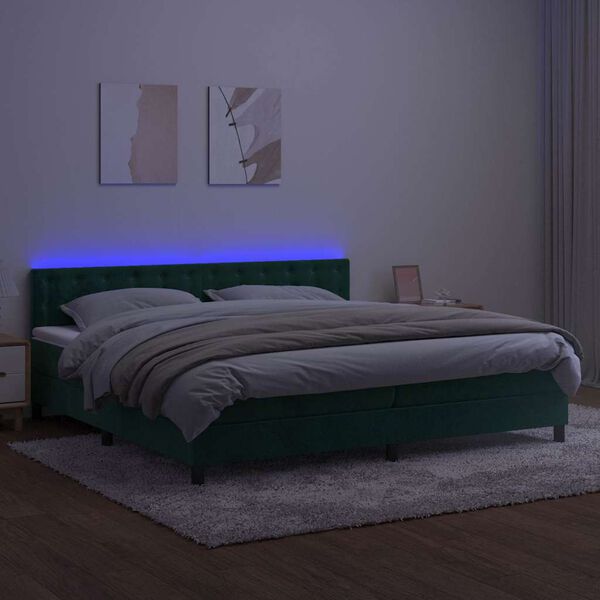 vidaXL Krevet box spring s madracem LED tamnozeleni 200x200 cm bar&scaron;un