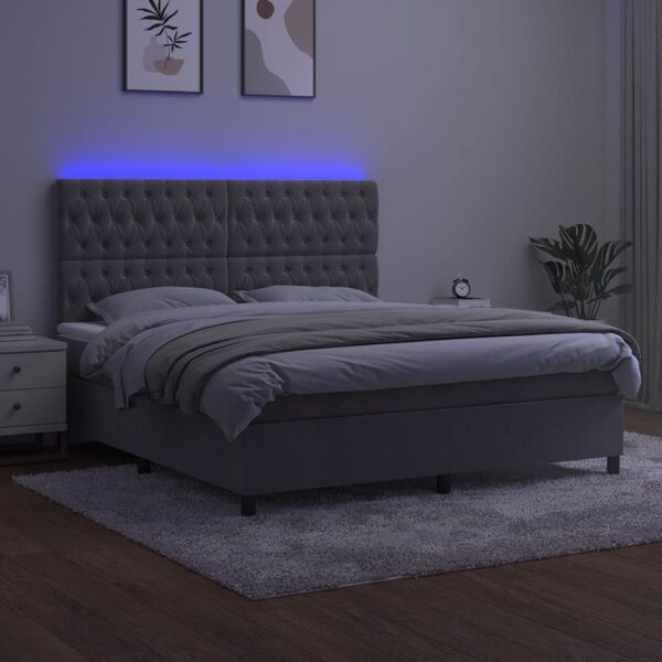 vidaXL Krevet box spring s madracem LED svjetlosivi 160x200 cm bar&scaron;un