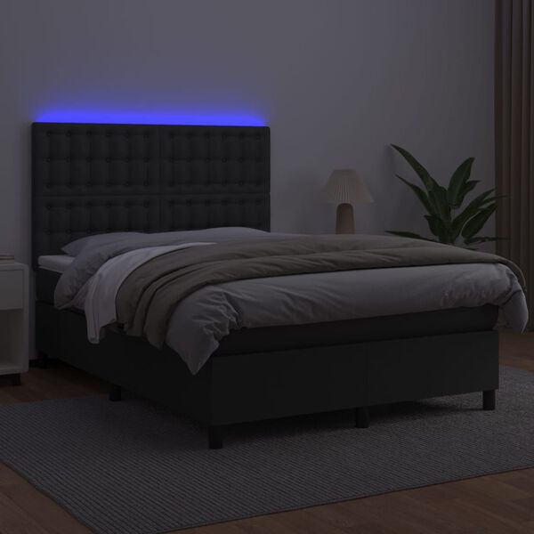 vidaXL Krevet box spring s madracem LED crni 140 x 190 cm umjetna koža