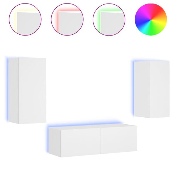 vidaXL 3-dijelni zidni TV ormarići s LED svjetlima bijeli