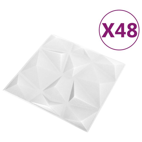 vidaXL Zidne panele 48 pcs Dijamant bijela 50 x 50 cm XPS pjena