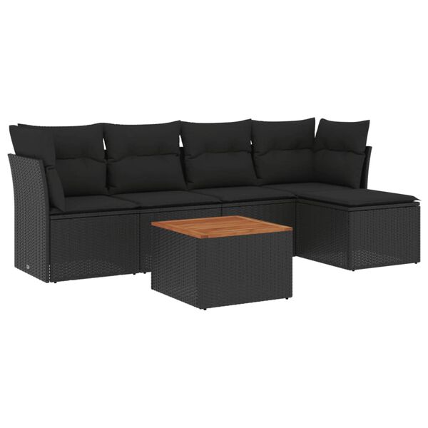 vidaXL 6-dijelni set vrtnih sofa s jastucima crni od poliratana