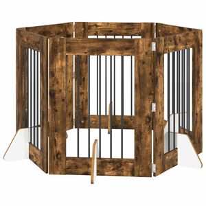 vidaXL Vrata za pse s postoljem 6 pcs Dimljeni hrast 60 x 80 cm