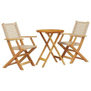 vidaXL 3-dijelni bistro set od poliratana i masivnog drva bež