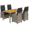 vidaXL 5-dijelni vrtni bistro set od poliratana s jastucima sivi