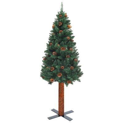 vidaXL Tanko osvijetljeno božićno drvce s kuglicama zeleno 150 cm PVC