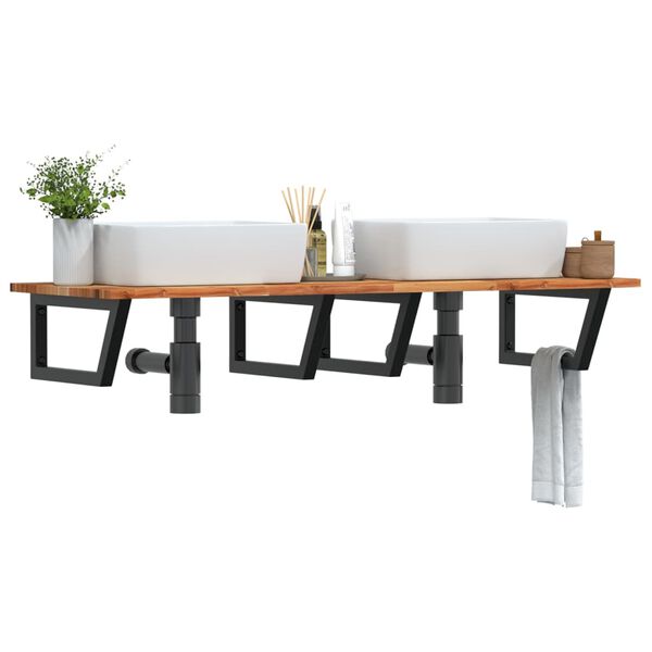 vidaXL Zidna polica za umivaonik od čelika i masivnog bagremovog drva