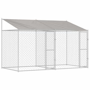 vidaXL Kavez za psa s krovom Srebrna 400 x 200 x 256 cm Čelik i PE