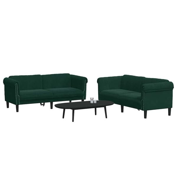 vidaXL 3-dijelni set sofa tamnozeleni bar&scaron;unasti