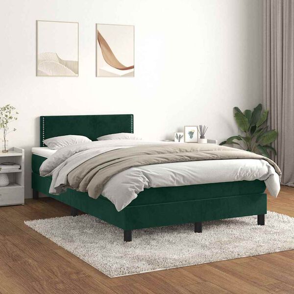 vidaXL Krevet box spring s madracem tamnozeleni 120x190 cm baršunasti