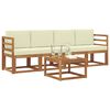 vidaXL Set vanjskih sofa 5 pcs Prirodna i krem Čvrsto drvo akacije