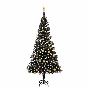 vidaXL Umjetno osvijetljeno božićno drvce s kuglicama crno 210 cm PVC