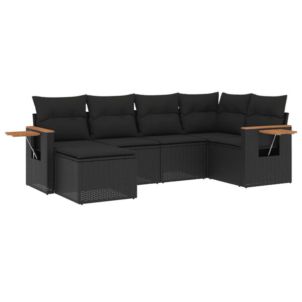 vidaXL 6-dijelni set vrtnih sofa s jastucima crni od poliratana