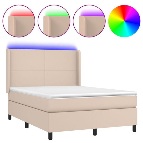 vidaXL Krevet box spring madrac LED cappuccino 140x190cm umjetna koža