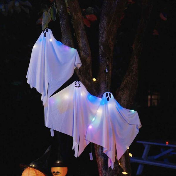 vidaXL Halloween Ob Hanging Ghost 3 pcs Bijelo Poliester