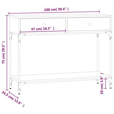 vidaXL Konzolni stol boja hrasta 100 x 34,5 x 75 cm konstruirano drvo