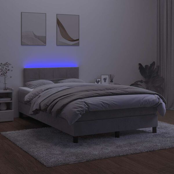 vidaXL Krevet box spring s madracem LED svjetlosivi 120x190 cm tkanina