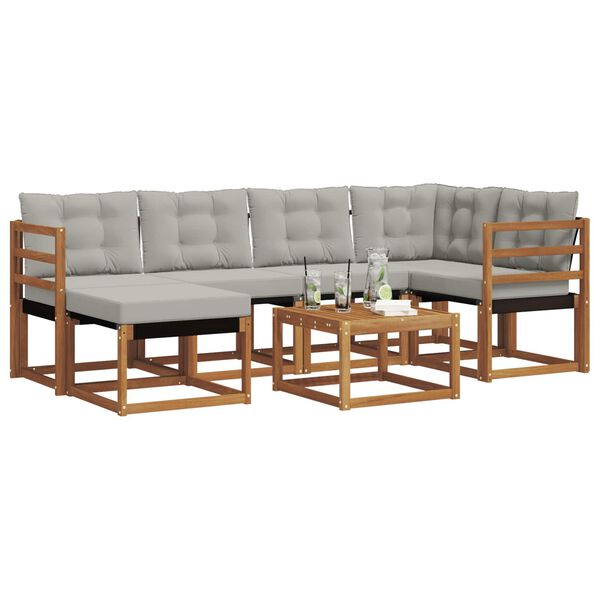 vidaXL Set vanjskih sofa s jastukom 7 pcs Prirodna i svijetlo siva