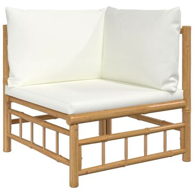 vidaXL 6-dijelna vrtna garnitura od bambusa s krem bijelim jastucima