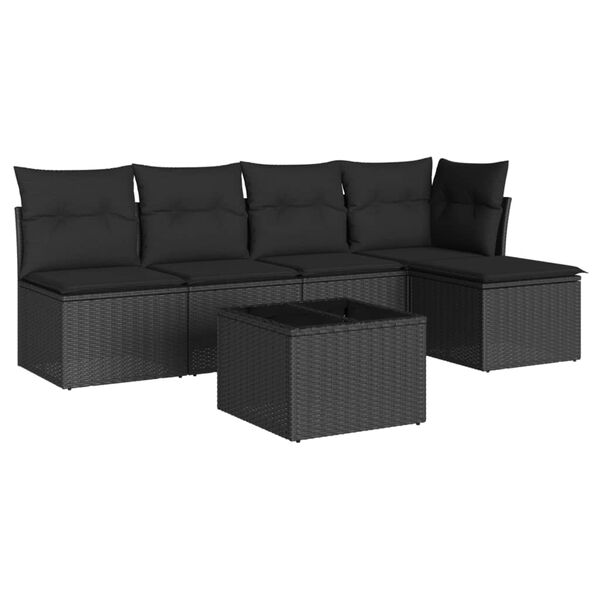 vidaXL 6-dijelni set vrtnih sofa s jastucima crni od poliratana