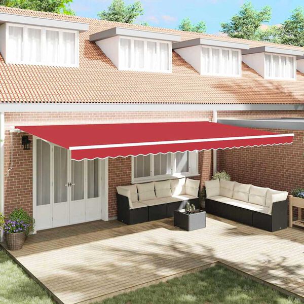 vidaXL Skrovita tenda Crvena 600 × 350 cm Poliester i aluminij