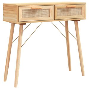 vidaXL Konzolni stol smeđi 80x30x75 cm od borovine i prirodnog ratana