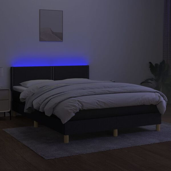 vidaXL Krevet box spring s madracem LED crni 140x200 cm od tkanine