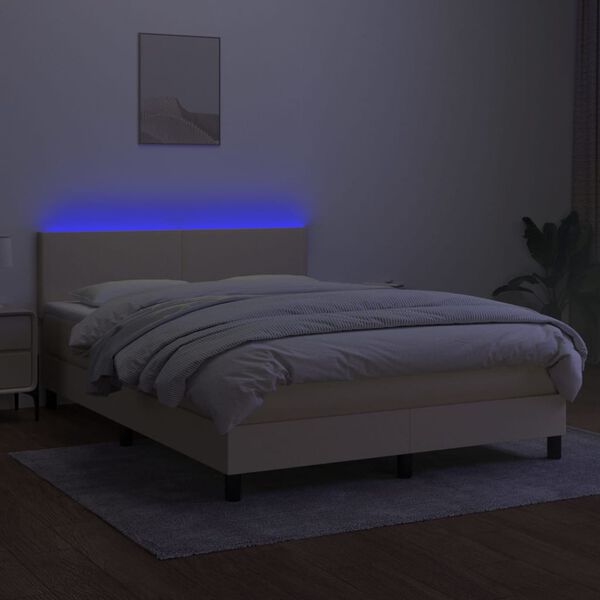 vidaXL Krevet box spring s madracem LED krem 140x200 cm od tkanine
