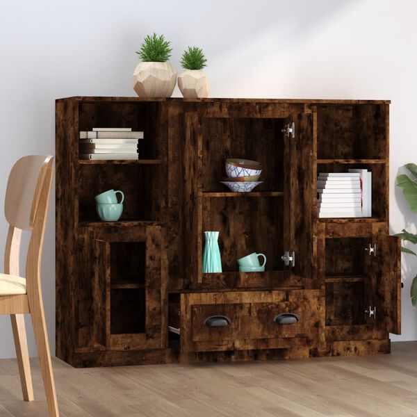 vidaXL Visoke komode 3 kom boja dimljenog hrasta od konstruiranog drva