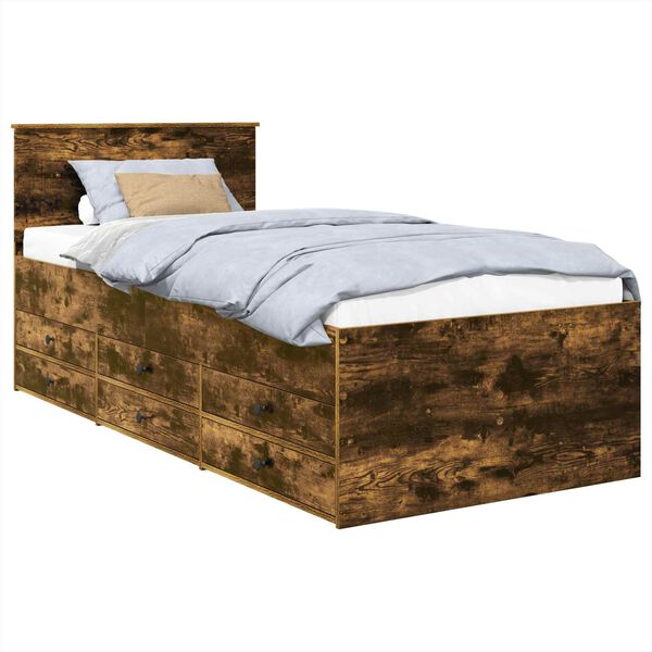 vidaXL Krevet na dan s ladicama Dimnjeni hrast i crna 90 x 200 cm