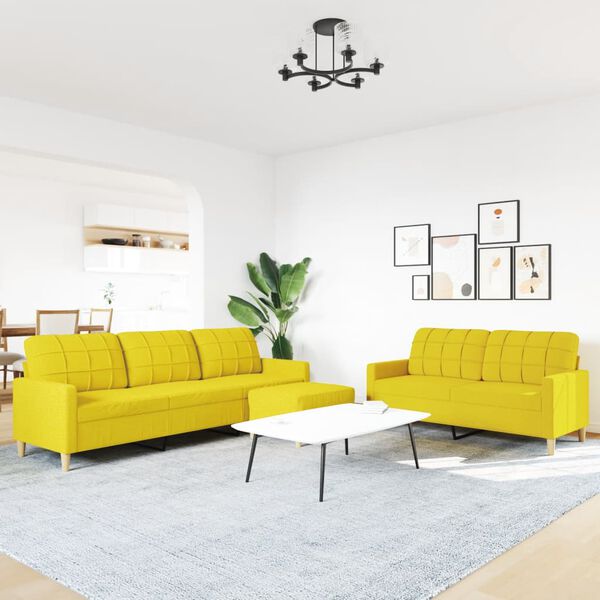 vidaXL 3-dijelni set sofa s tabureom svjetložuti od tkanine
