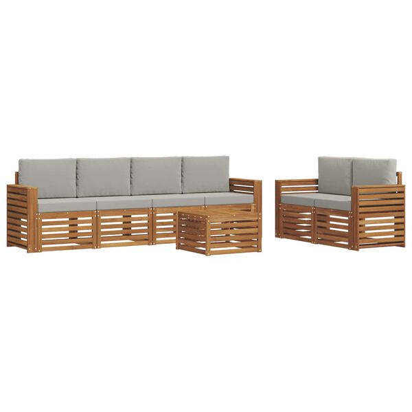 vidaXL Setovi sofa 7 pcs Prirodna i svijetlo siva Čvrsto drvo akacije
