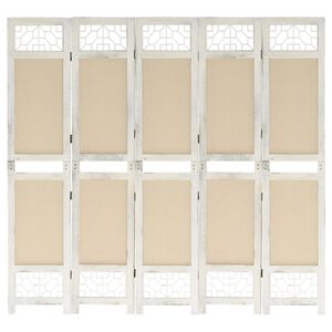 vidaXL Sobna pregrada s 5 panela krem 175 x 165 cm od tkanine