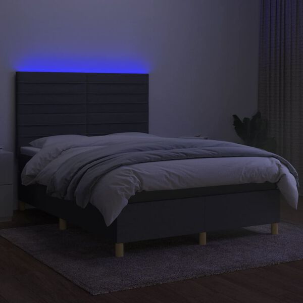 vidaXL Krevet box spring s madracem LED tamnosivi 140x200 cm tkanina
