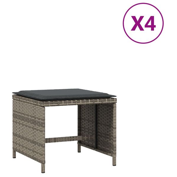 vidaXL Vrtni taburei s jastucima 4 kom sivi 41x41x36 cm od poliratana