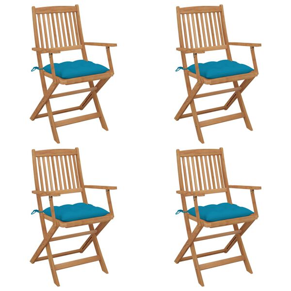 vidaXL Sklopive vrtne stolice s jastucima 4 kom od bagremovog drva