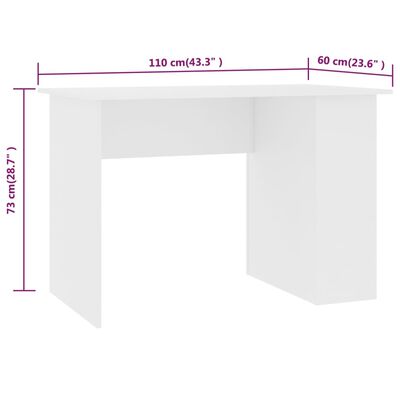 vidaXL Radni stol bijeli 110 x 60 x 73 cm od iverice